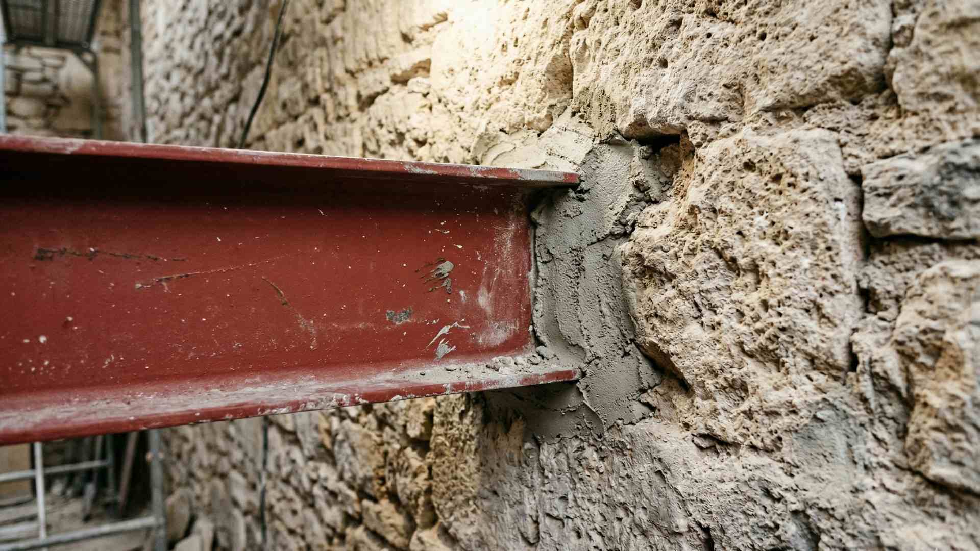 Pose poutre métallique IPN encastrée dans mur pierre — urgence maçon Marseille