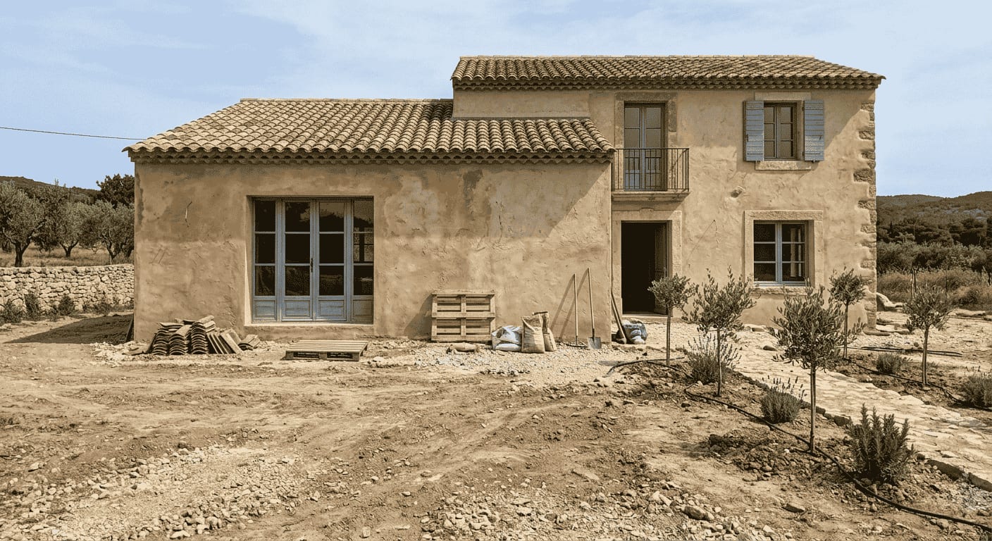 Maison provençale neuve livrée par Les Maisons Vertes Provençales, le jour de la remise des clés