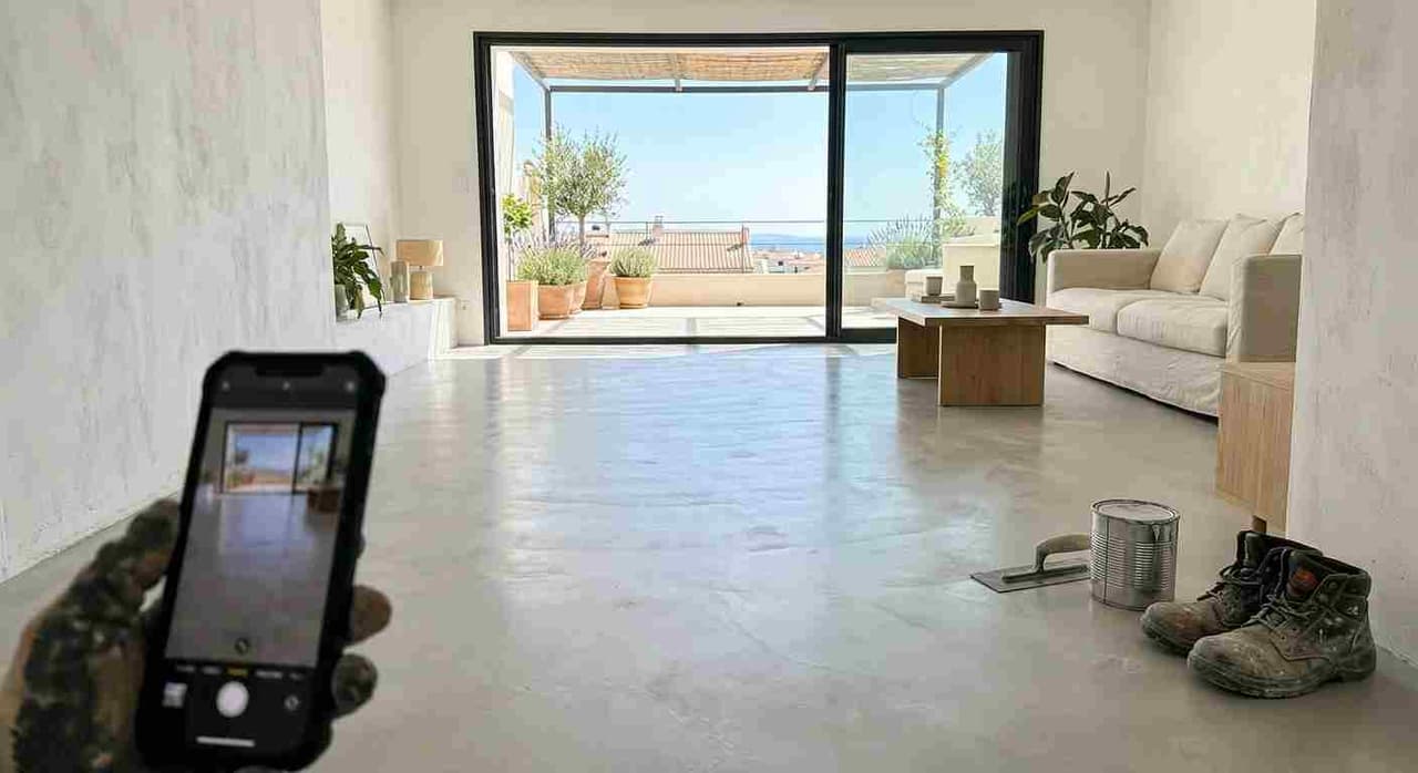 Sol en béton ciré dans un appartement rénové à Marseille