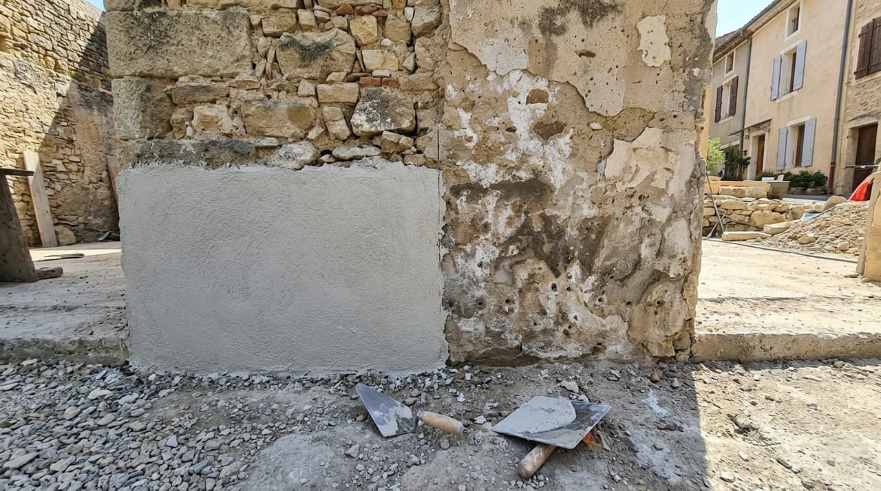 Assainissement du bas d'un mur en cave après traitement de l'humidité
