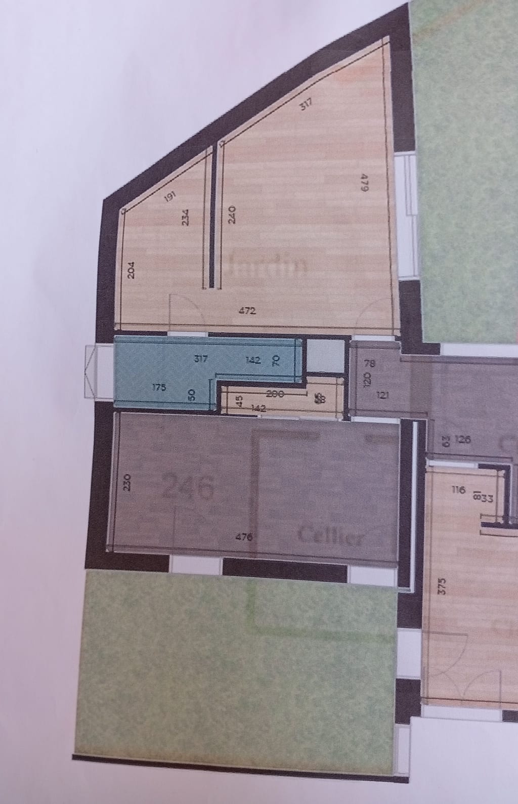 Plan de l'extension à toit plat en limite séparative — chantier avenue du Lapin Blanc, Marseille 13008